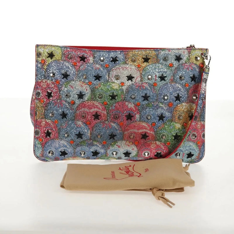 Christian Louboutin Loubiclutch Spiked Printed Leather Red Canvas Bag