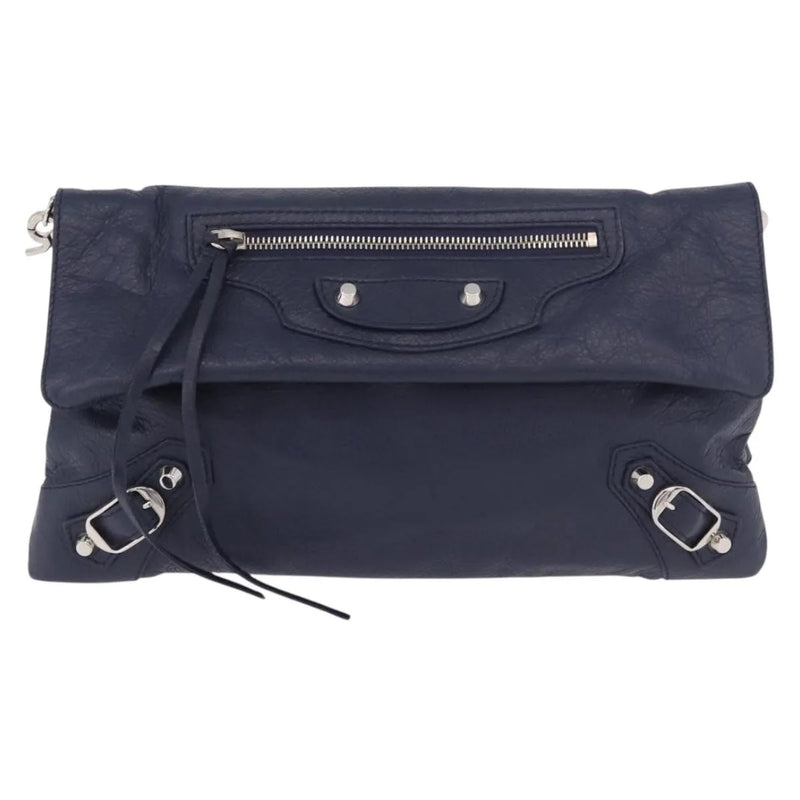 Balenciaga Classic Studs Envelope Strap Clutch Leather Navy Bag