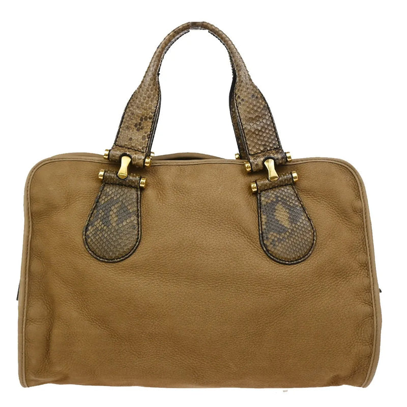Gucci Twice Satchel Nubuck With Python Brown Suede Bag