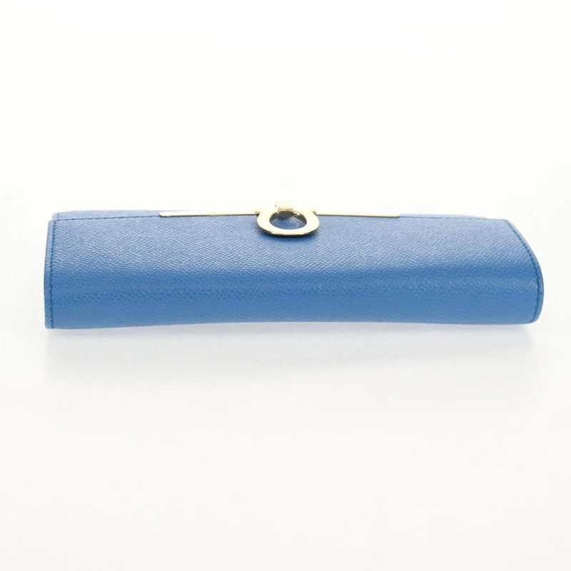 Salvatore Ferragamo Gancini Flap Continental Leather Blue Accessory