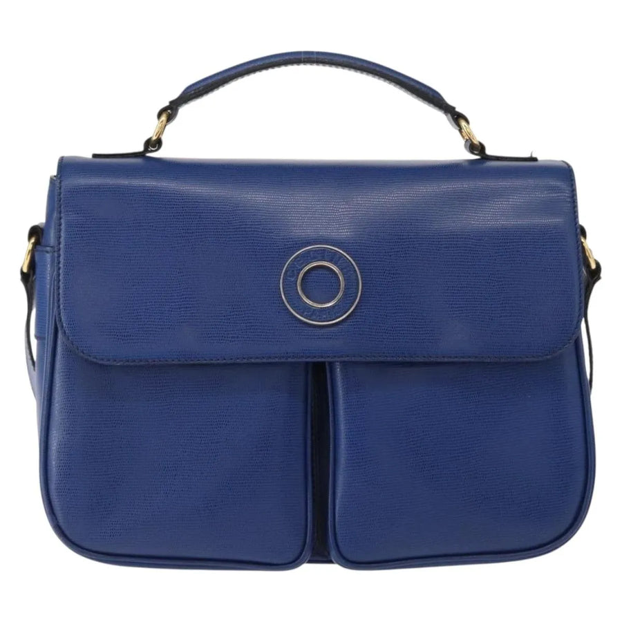 Celine Vintage Circle Logo Leather Blue Bag