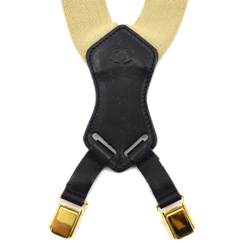 Chanel Logo Suspenders Canvas Beige Accessory