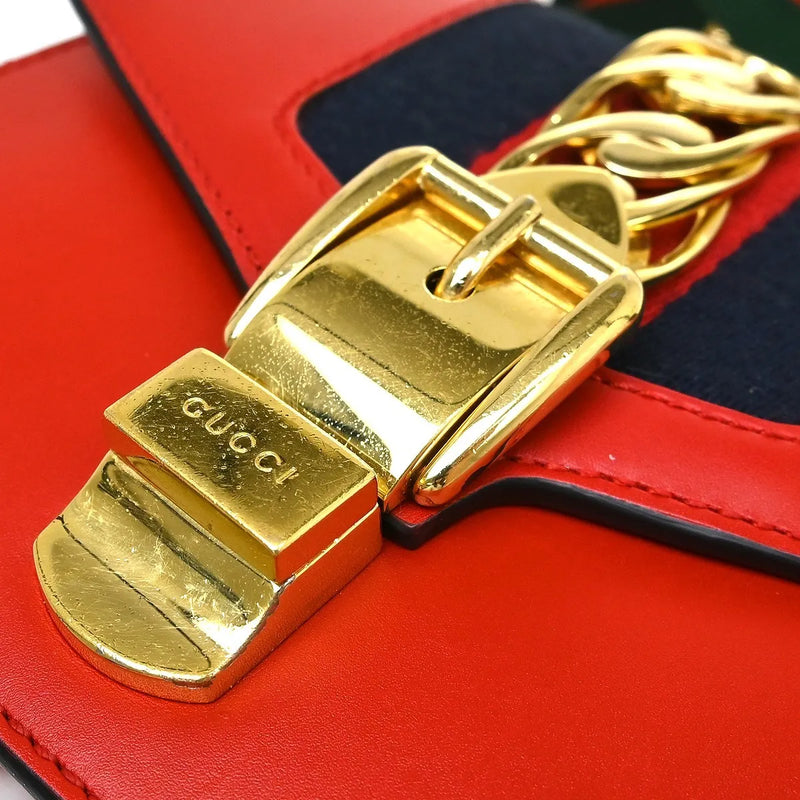 Gucci Sylvie Chain Leather Red Bag