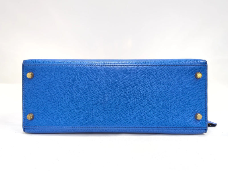Hermes Kelly Blue Courchevel With Gold Hardware Leather Bag