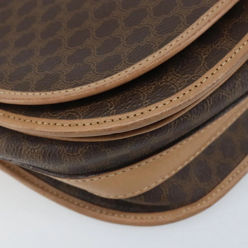 Celine Vintage Macadam Canvas And Leather Brown Bag
