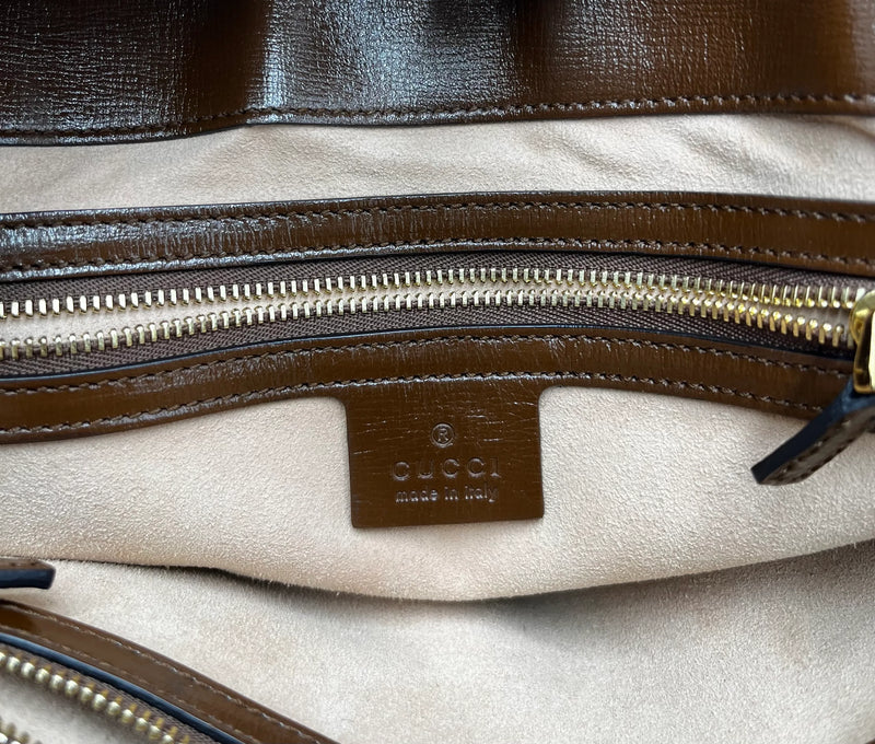 Gucci Jackie 1961 Web Tote Gg Canvas And Leather Brown Bag