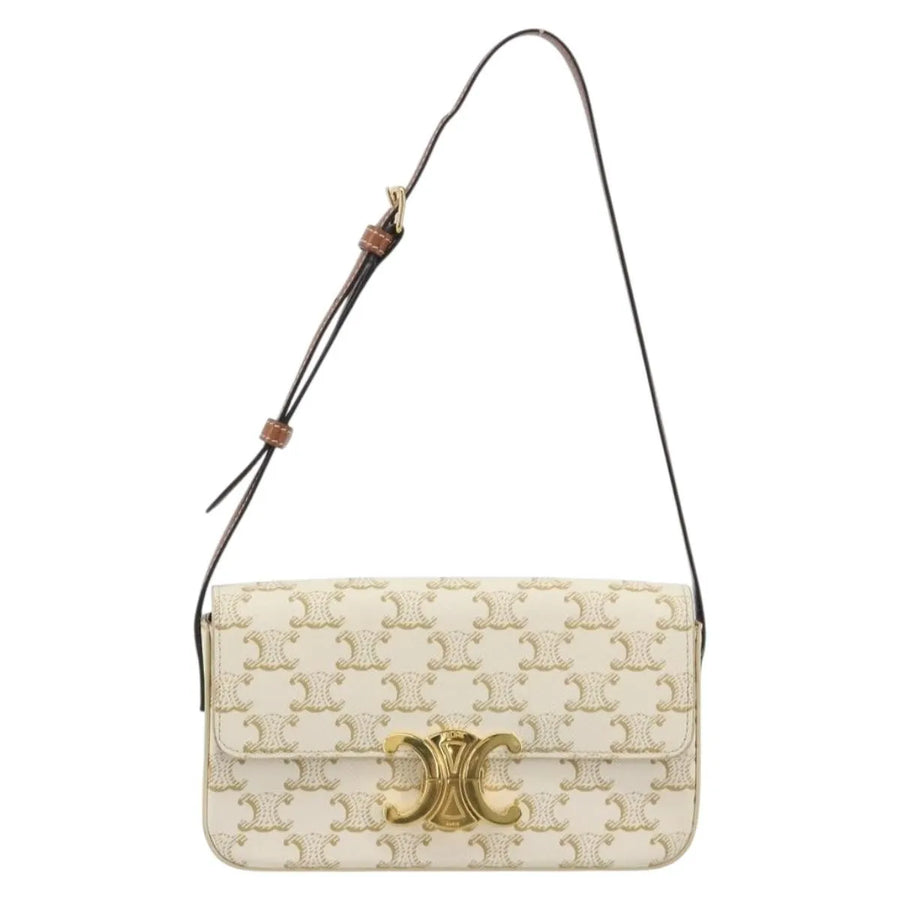 Celine Triomphe Strap Bag Monogram Canvas White Leather