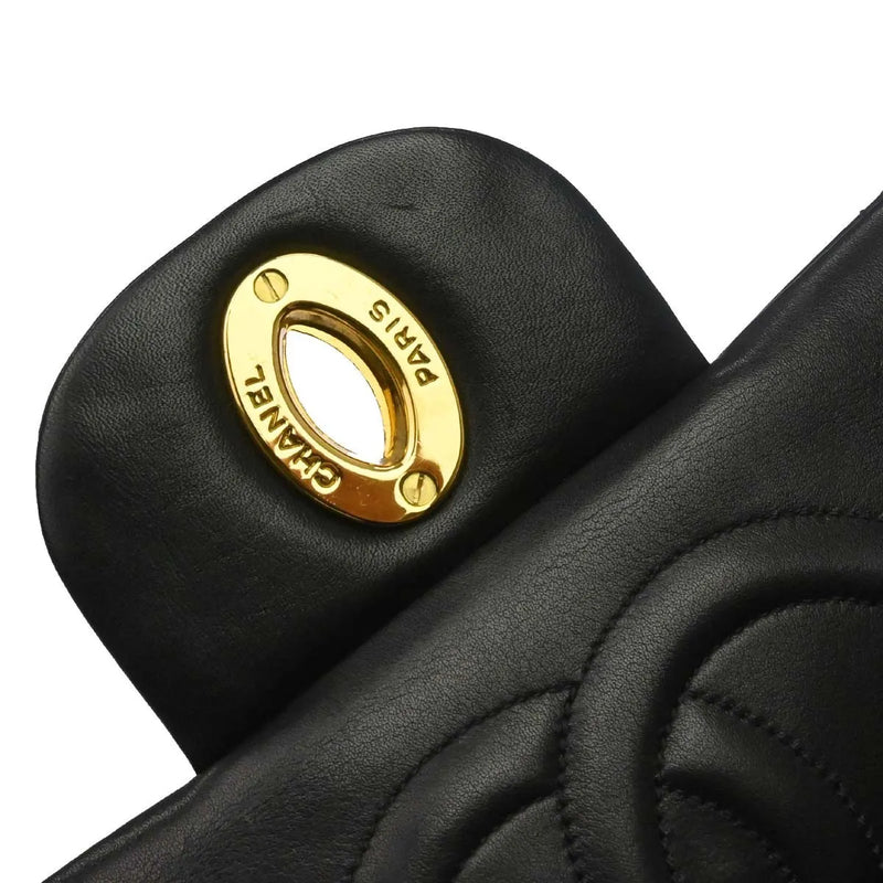 Chanel Vintage Cc Chain Flap Shoulder Quilted Lambskin Black Leather Bag