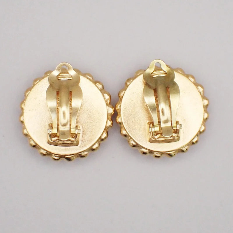 Chanel Cc Round Metal Black Gold_plated Jewelry