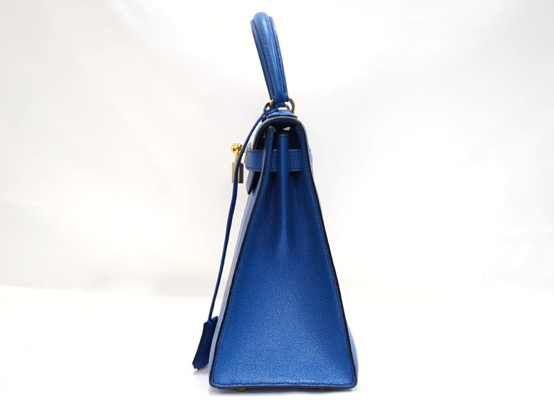 Hermes Kelly Blue Courchevel With Gold Hardware Leather Bag