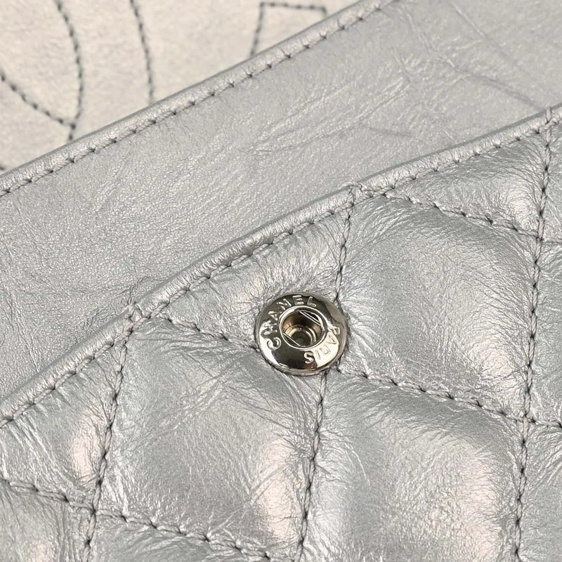 Chanel Reissue 2.55 Double Compartment Flap Quilted Aged Calfskin Silver Bag
