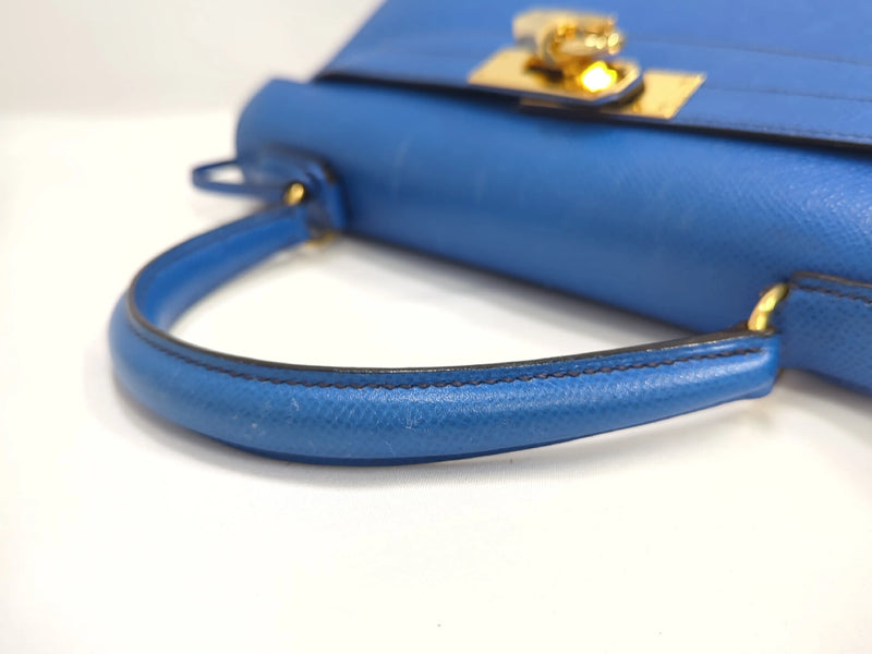 Hermes Kelly Blue Courchevel With Gold Hardware Leather Bag