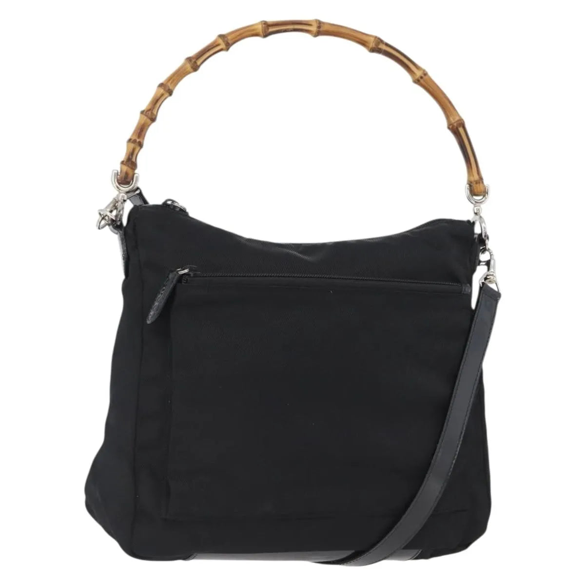 Gucci Vintage Bamboo Shoulder Nylon Black Bag
