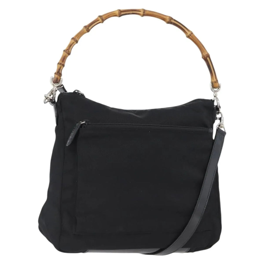 Gucci Vintage Bamboo Shoulder Nylon Black Bag