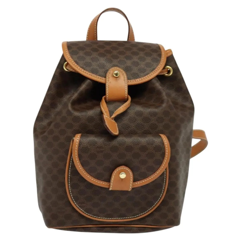 Celine Vintage Macadam Canvas And Leather Brown Pvc Bag