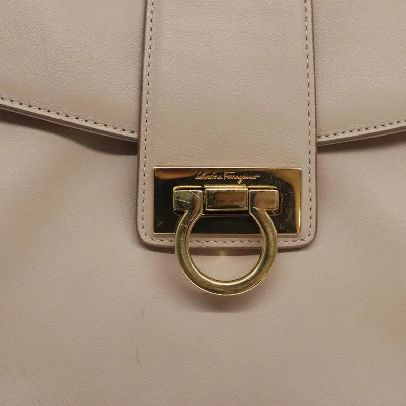 Salvatore Ferragamo Gancini Chain Leather Beige Bag