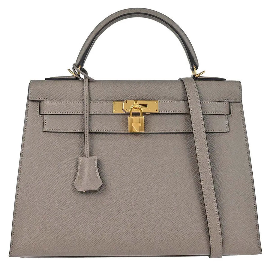 Hermes Kelly Grey Epsom With Gold Hardware Gray Leather Bag
