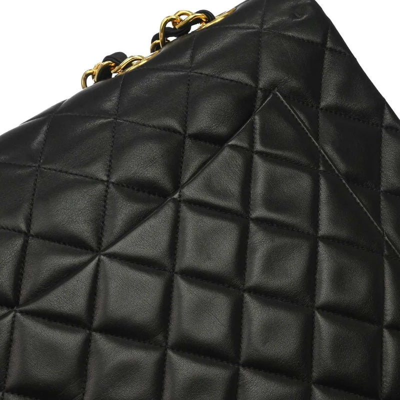 Chanel Vintage Cc Chain Flap Shoulder Quilted Lambskin Black Leather Bag