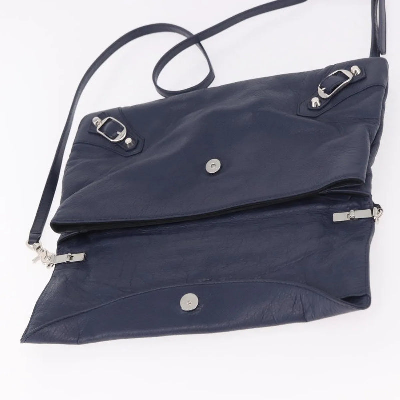 Balenciaga Classic Studs Envelope Strap Clutch Leather Navy Bag