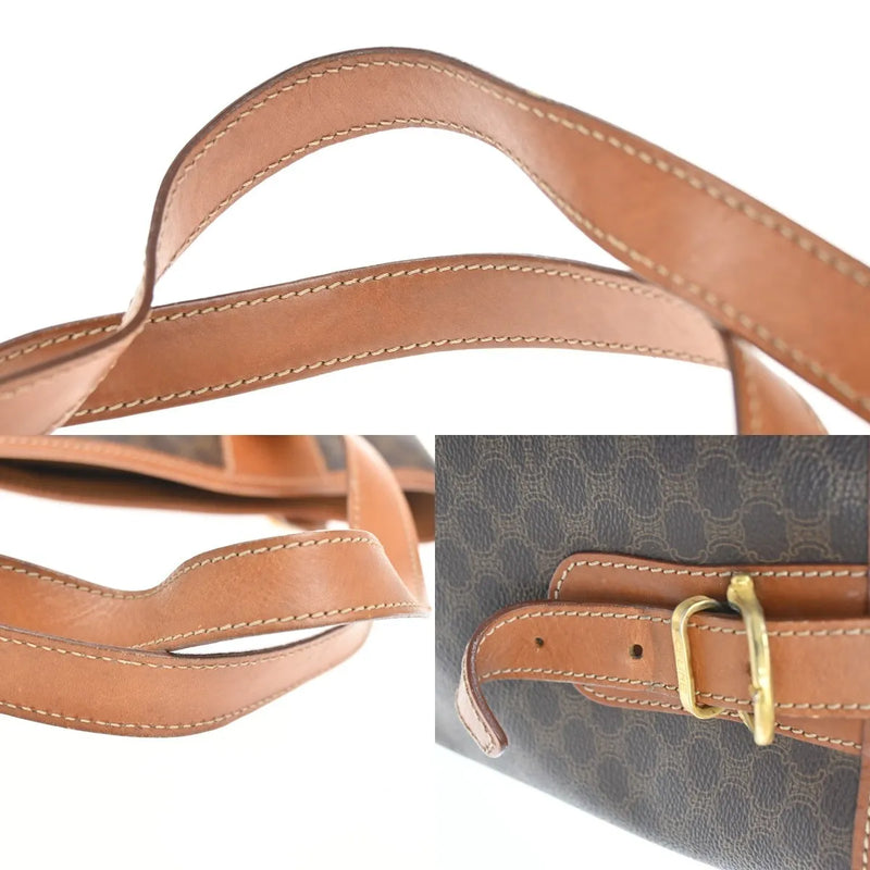 Celine Vintage Macadam Canvas And Leather Brown Bag