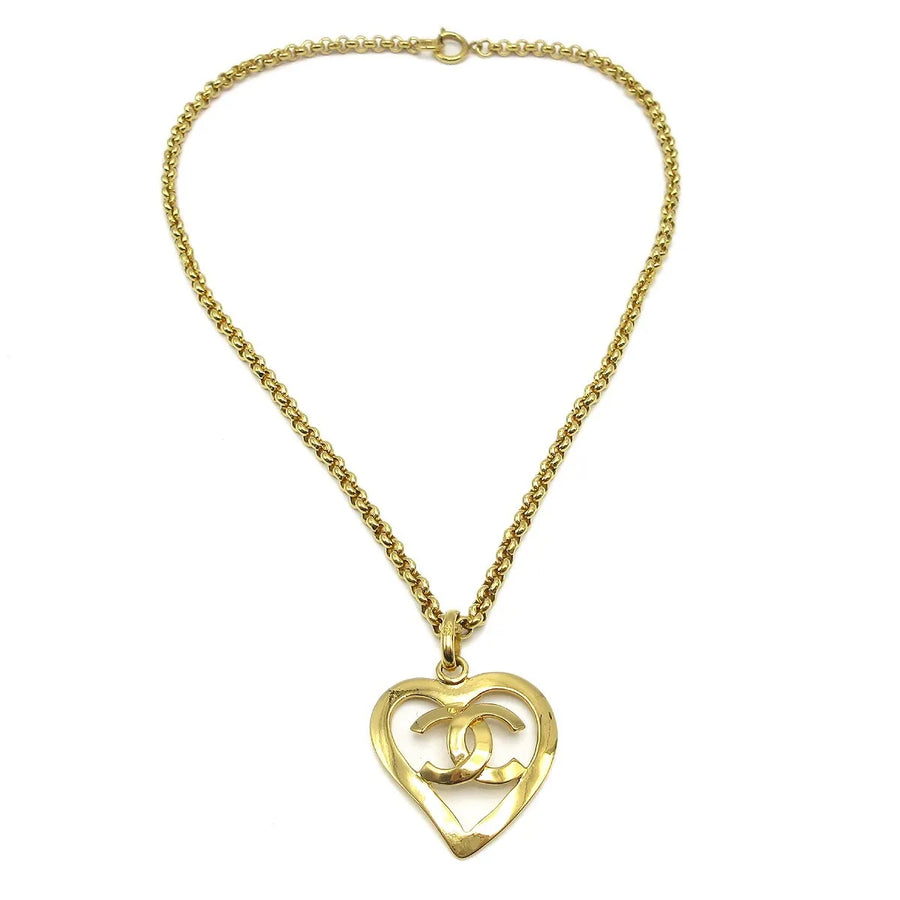 Chanel Cc Heart Pendant Metal Gold Gold_plated Jewelry