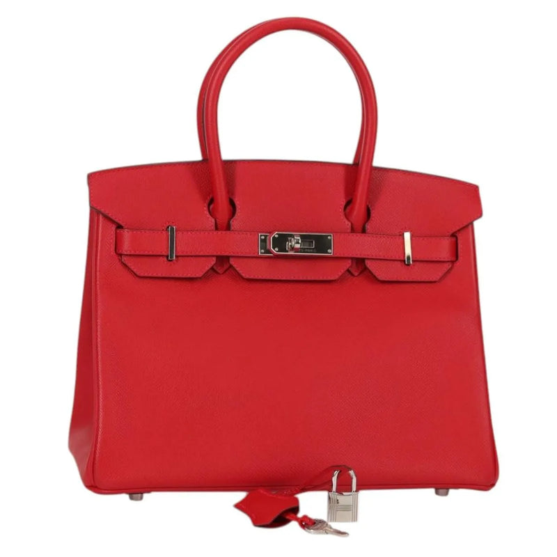 Hermes Birkin Red Epsom With Palladium Hardware Leather Bag