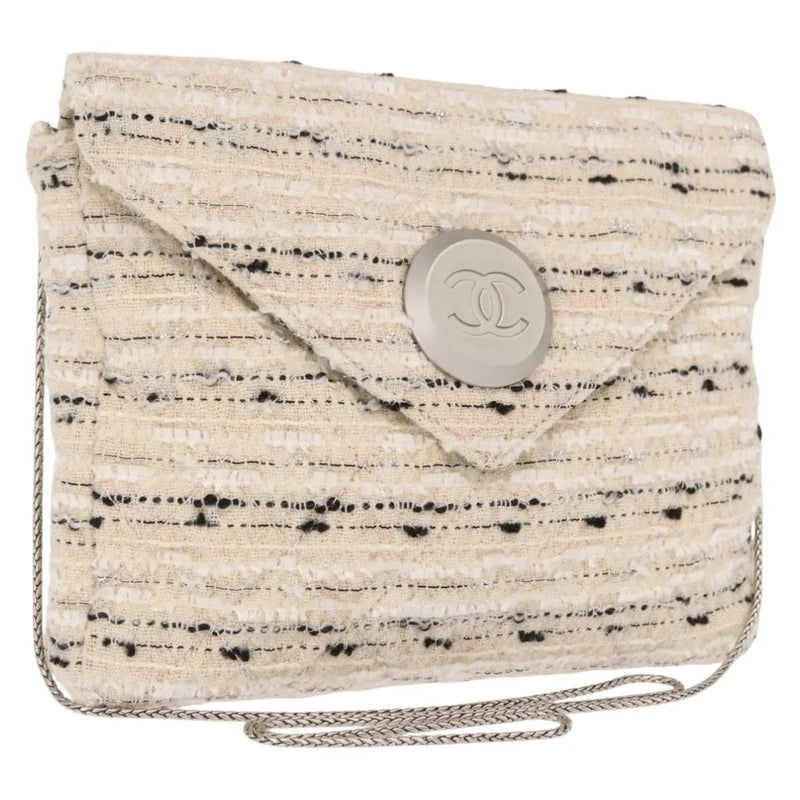 Chanel Vintage Envelope Chain Clutch Tweed White Bag