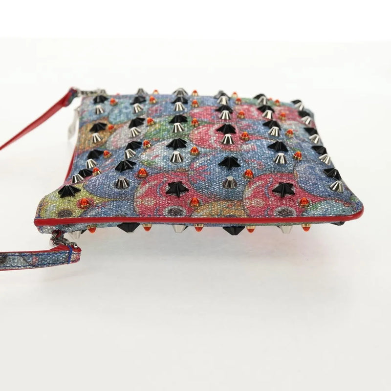 Christian Louboutin Loubiclutch Spiked Printed Leather Red Canvas Bag