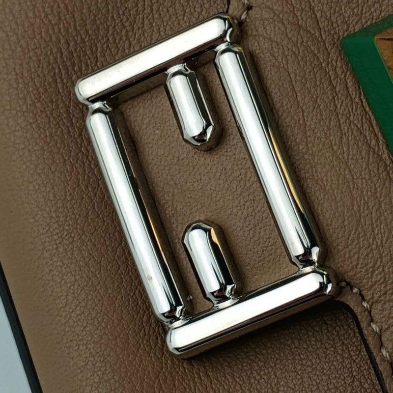 Fendi Chain Baguette Charm Leather Beige Bag