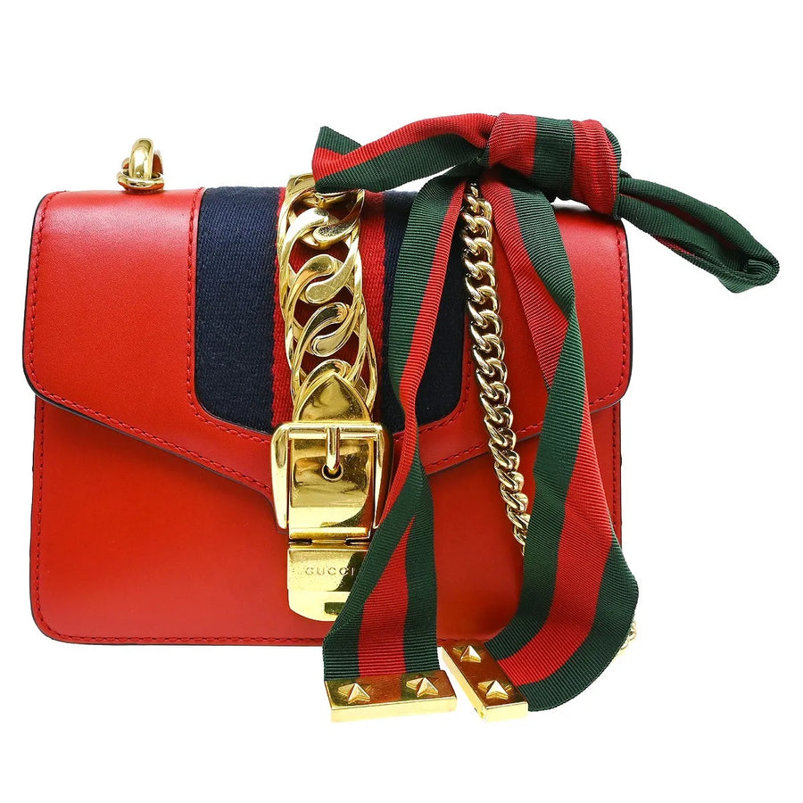 Gucci Sylvie Chain Leather Red Bag