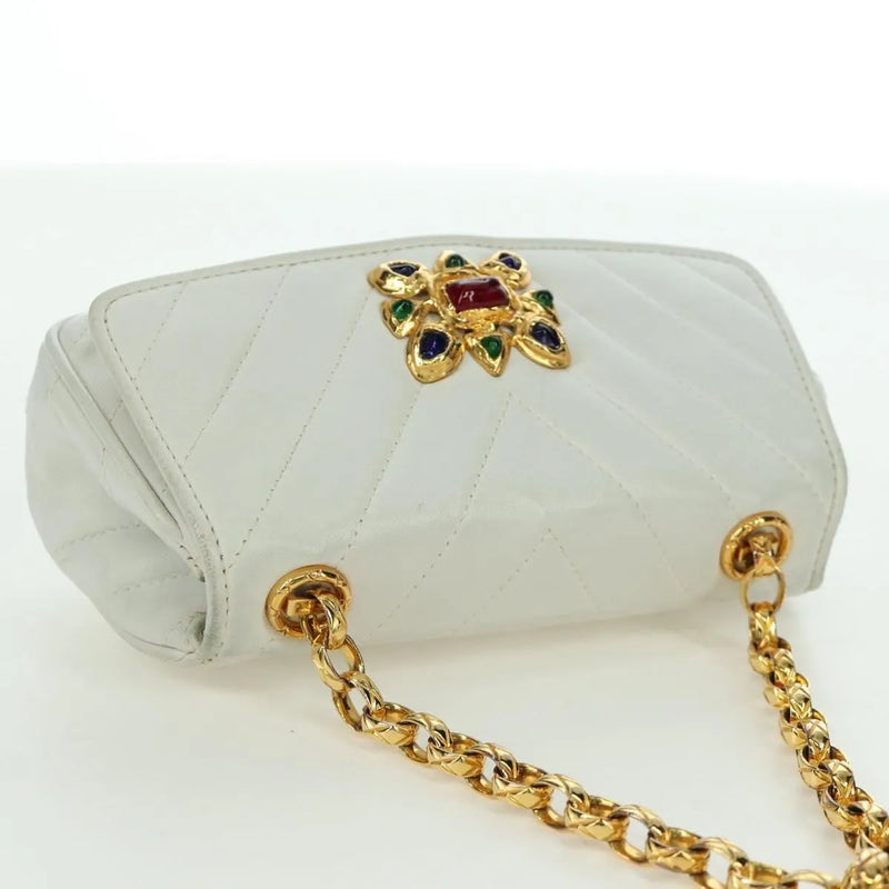 Chanel Vintage Gripoix Flap Leather White Bag