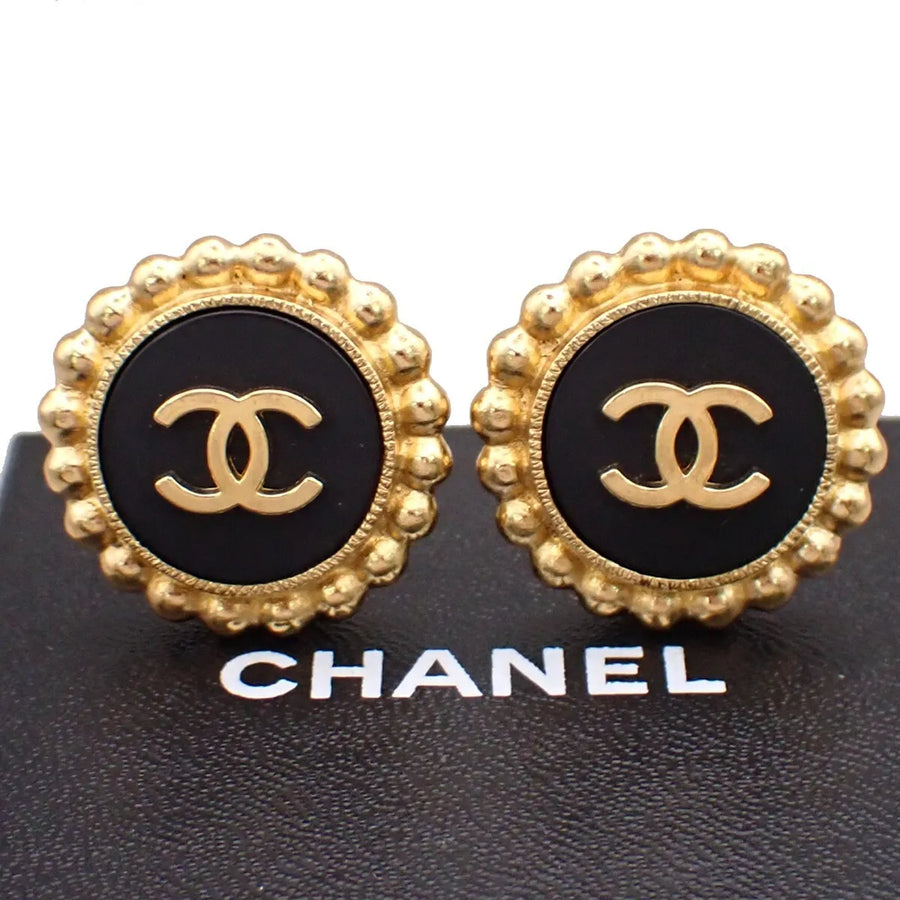 Chanel Cc Round Metal Black Gold_plated Jewelry