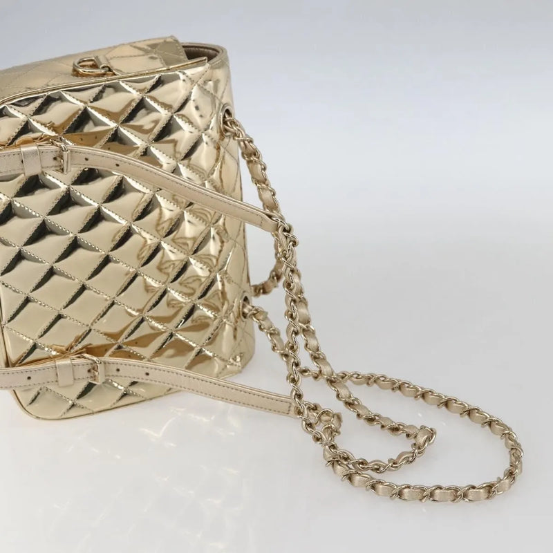 Chanel Hollywood Boulevard Backpack With Star Coin Purse Quilted Metallic Leather Gold Patent_leather Bag