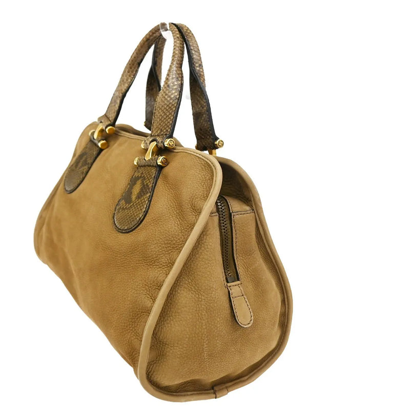 Gucci Twice Satchel Nubuck With Python Brown Suede Bag