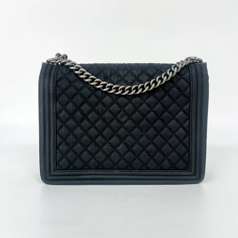 Chanel Quilted Boy Tote Aged Glazed Calfskin Black Denim_jeans Bag