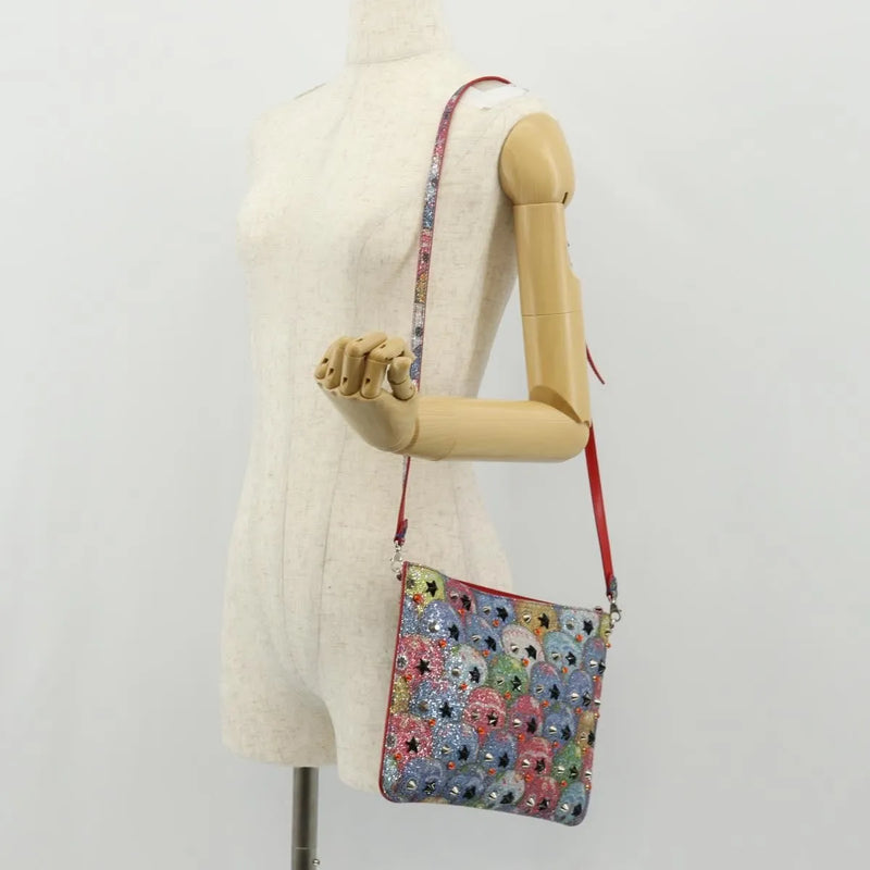 Christian Louboutin Loubiclutch Spiked Printed Leather Red Canvas Bag