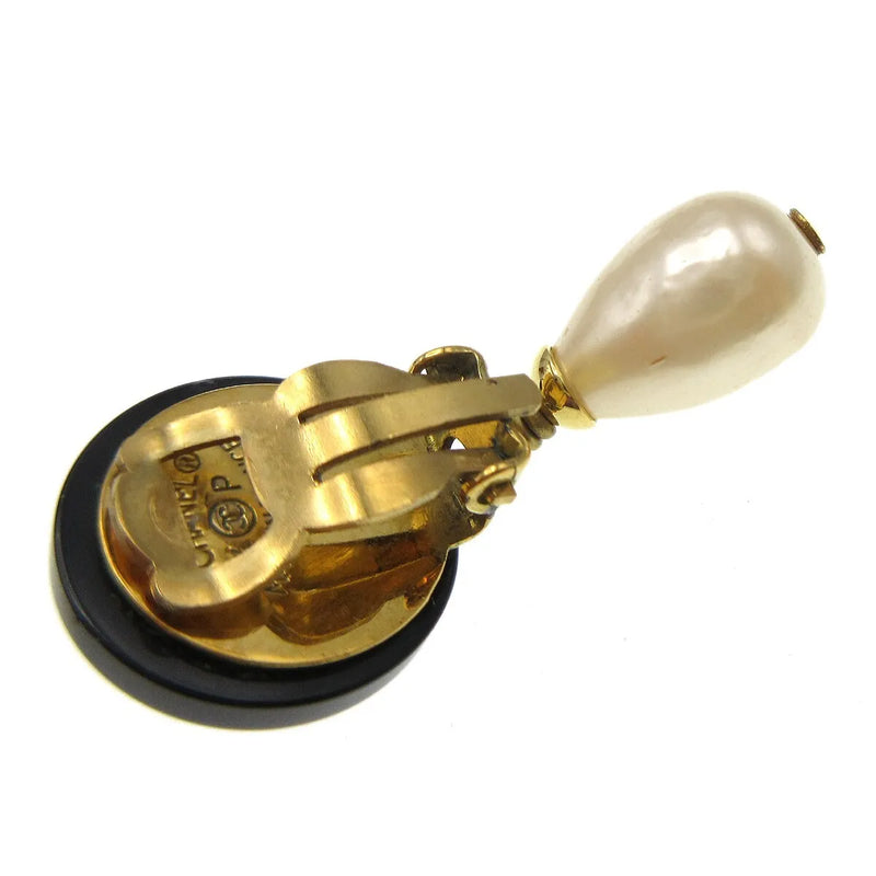 Chanel Vintage Cc Dangle Metal With Crystals Black Gold_plated Jewelry
