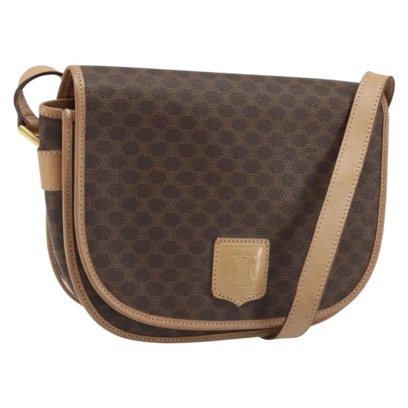 Celine Vintage Macadam Canvas And Leather Brown Bag