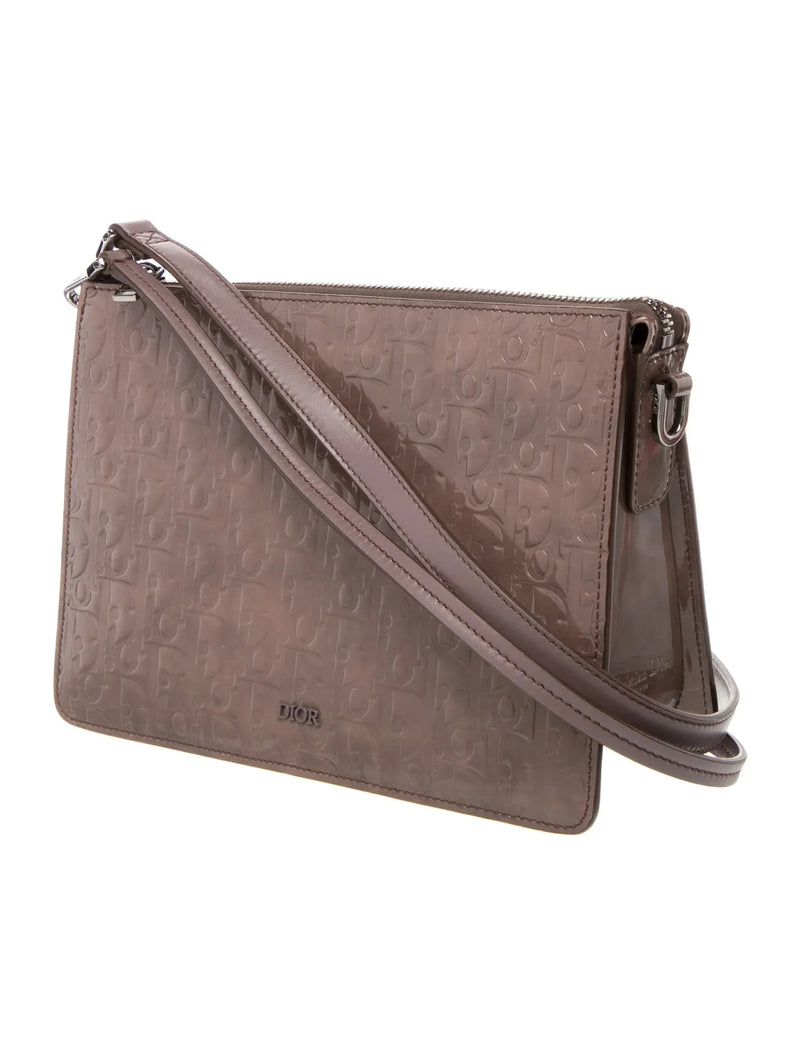 Christian Dior Hand Monogram Oblique Glossy Gray Patent_leather Bag