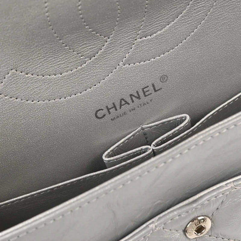 Chanel Reissue 2.55 Double Compartment Flap Quilted Aged Calfskin Silver Bag