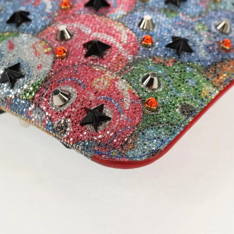Christian Louboutin Loubiclutch Spiked Printed Leather Red Canvas Bag