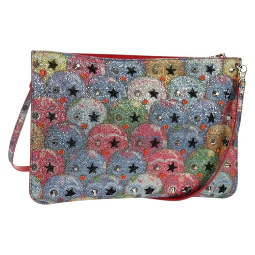 Christian Louboutin Loubiclutch Spiked Printed Leather Red Canvas Bag