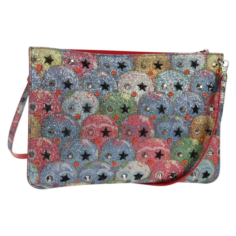 Christian Louboutin Loubiclutch Spiked Printed Leather Red Canvas Bag