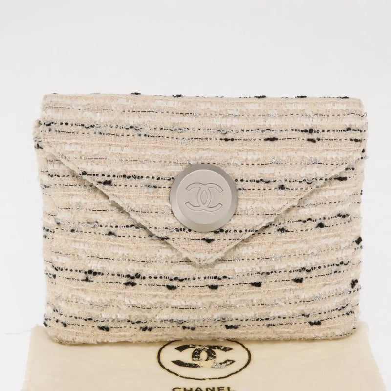 Chanel Vintage Envelope Chain Clutch Tweed White Bag