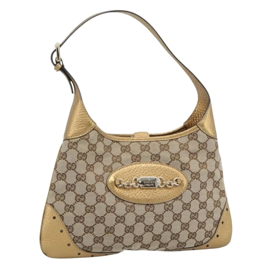 Gucci Vintage Jackie O Chain Hobo Gg Canvas Beige Bag