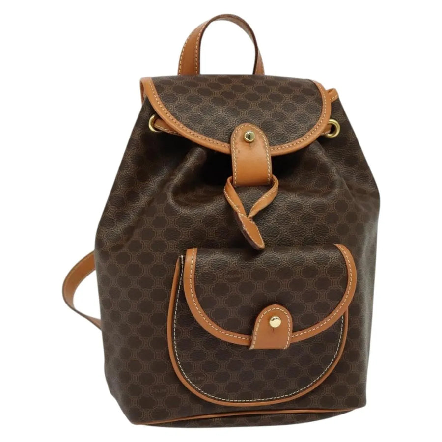 Celine Vintage Macadam Canvas And Leather Brown Pvc Bag