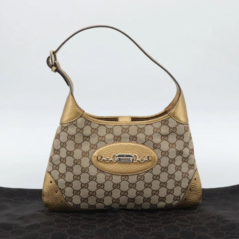 Gucci Vintage Jackie O Chain Hobo Gg Canvas Beige Bag