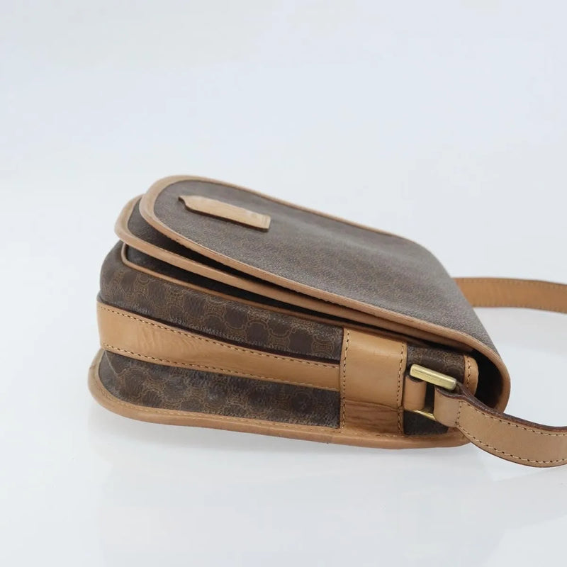 Celine Vintage Macadam Canvas And Leather Brown Bag
