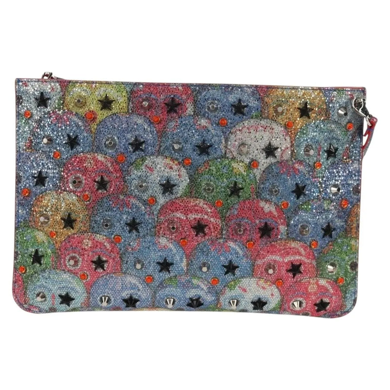 Christian Louboutin Loubiclutch Spiked Printed Leather Red Canvas Bag