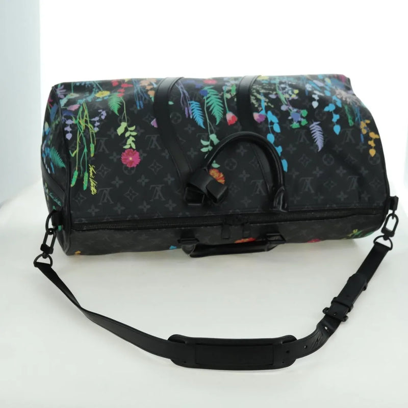 Louis Vuitton Keepall Bandouliere Limited Edition Foliage Monogram Eclipse Black Canvas Bag